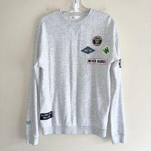 HM Sweatshirt Big Boys Size 14 Embroidered Patches Long Sleeve Crew Neck Gray